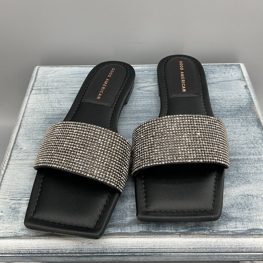 NEW Good American Women’s Crystal Crush Standout Slide Black Size 7.5 - Picture 3 of 10